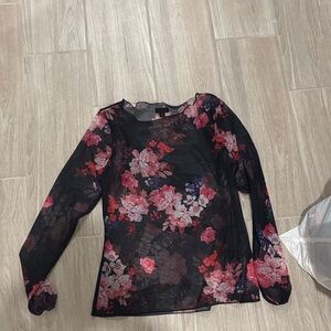 NBD Black and Pink Floral Blouse